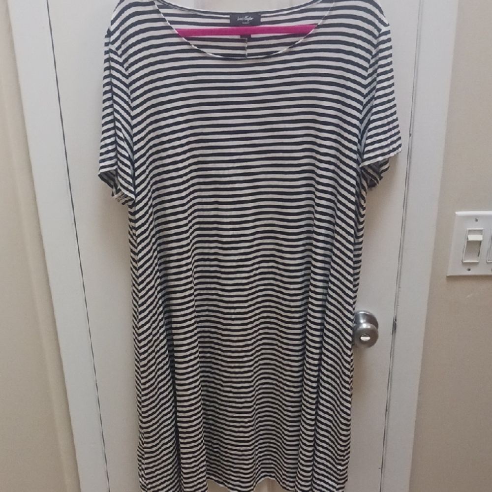 Lord & Taylor Black and White Striped Midi Dress